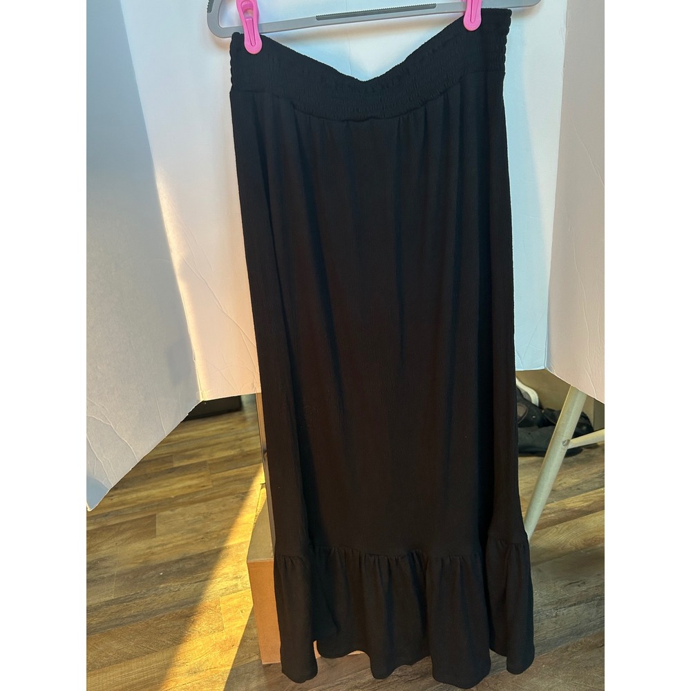 Cato Maxi Skirt Women Large Black New Button Front Smocked Waist Boho Ruffle - Picture 6 of 10